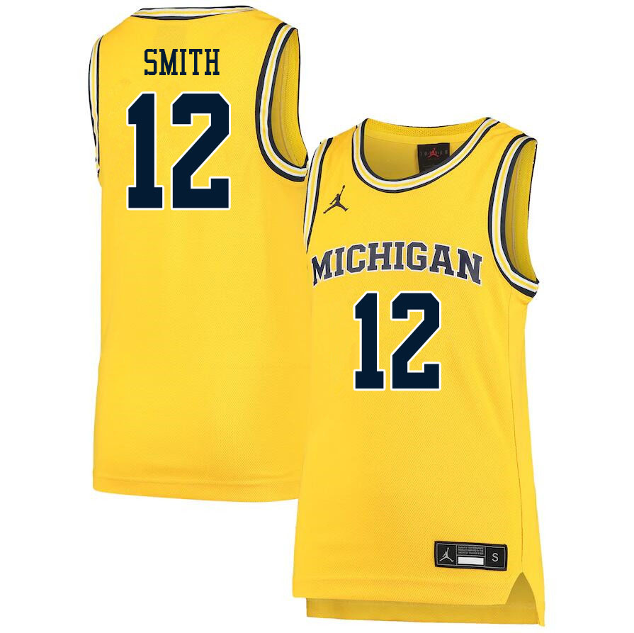 Men #12 Mike Smith Michigan Wolverines College Basketball Jerseys Sale-Yellow